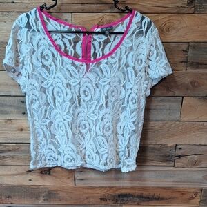 Lily Rose Lace Crop Top in White and Pink Cute Cheap Rodeo Country Lace Size Xl